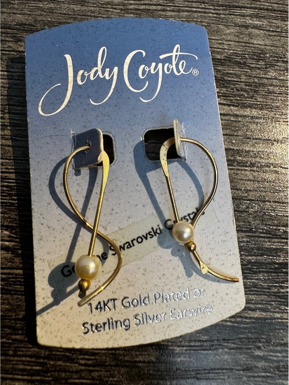 Jody Coyote Swarovski Crystal Pearl 14K Gold Plated Dangle Earrings NWT